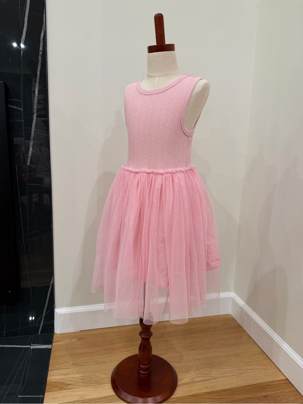 Girls' Sleeveless Pink Tulle Knit Dress